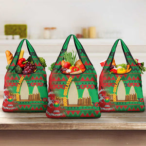 Burkina Faso Grocery Bag Tribal Design and Bobo Dioulasso Landmark - African Pride