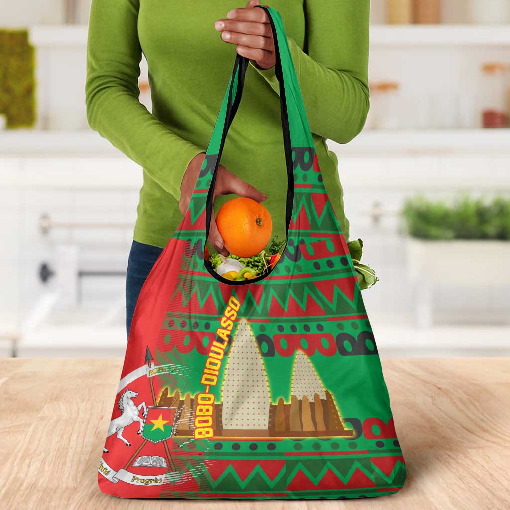 Burkina Faso Grocery Bag Tribal Design and Bobo Dioulasso Landmark - African Pride