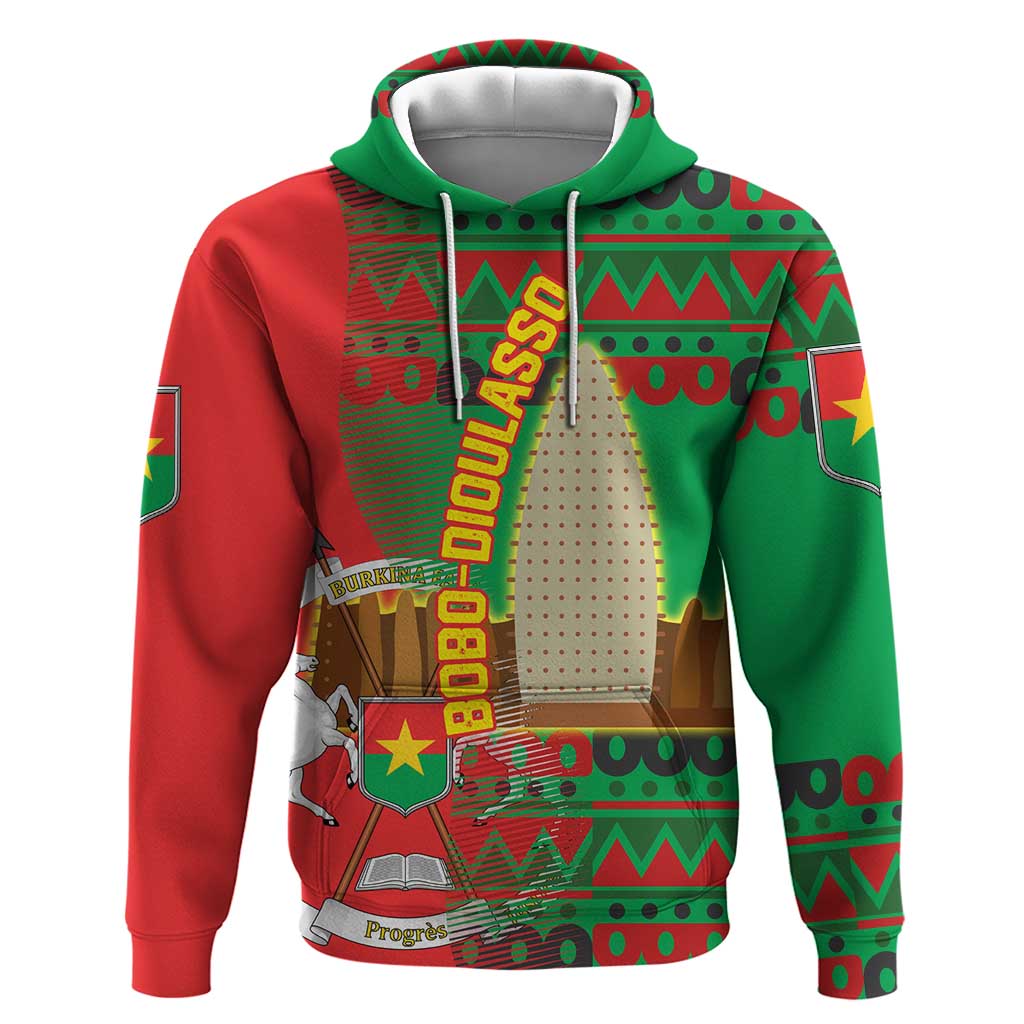 Burkina Faso Hoodie Tribal Design and Bobo Dioulasso Landmark - African Pride