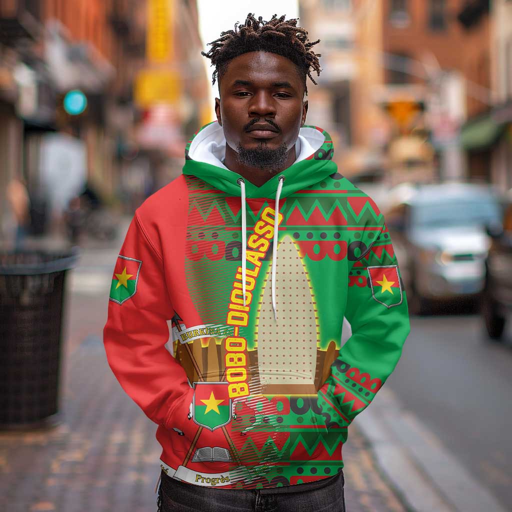 Burkina Faso Hoodie Tribal Design and Bobo Dioulasso Landmark - African Pride
