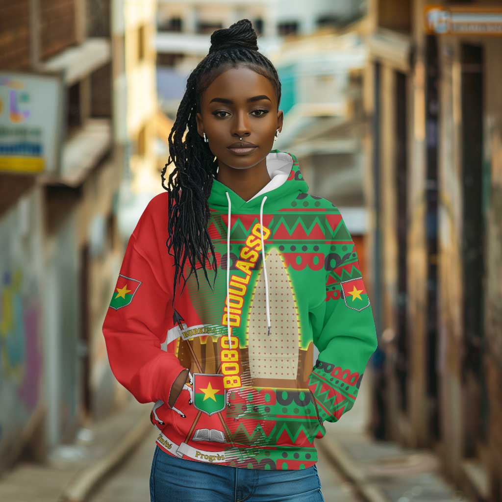 Burkina Faso Hoodie Tribal Design and Bobo Dioulasso Landmark - African Pride