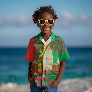 Burkina Faso Kid Hawaiian Shirt Tribal Design and Bobo Dioulasso Landmark - African Pride
