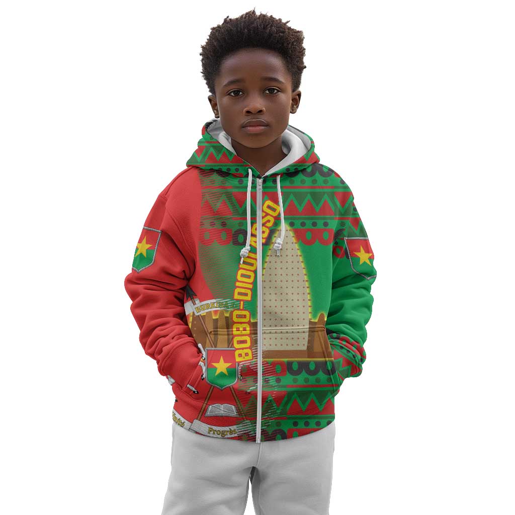 Burkina Faso Kid Hoodie Tribal Design and Bobo Dioulasso Landmark - African Pride