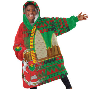 Burkina Faso Kid Wearable Blanket Hoodie Tribal Design and Bobo Dioulasso Landmark - African Pride