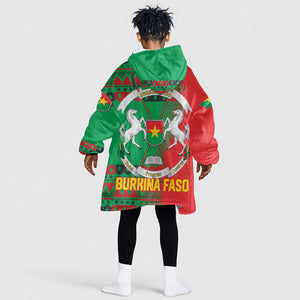 Burkina Faso Kid Wearable Blanket Hoodie Tribal Design and Bobo Dioulasso Landmark - African Pride