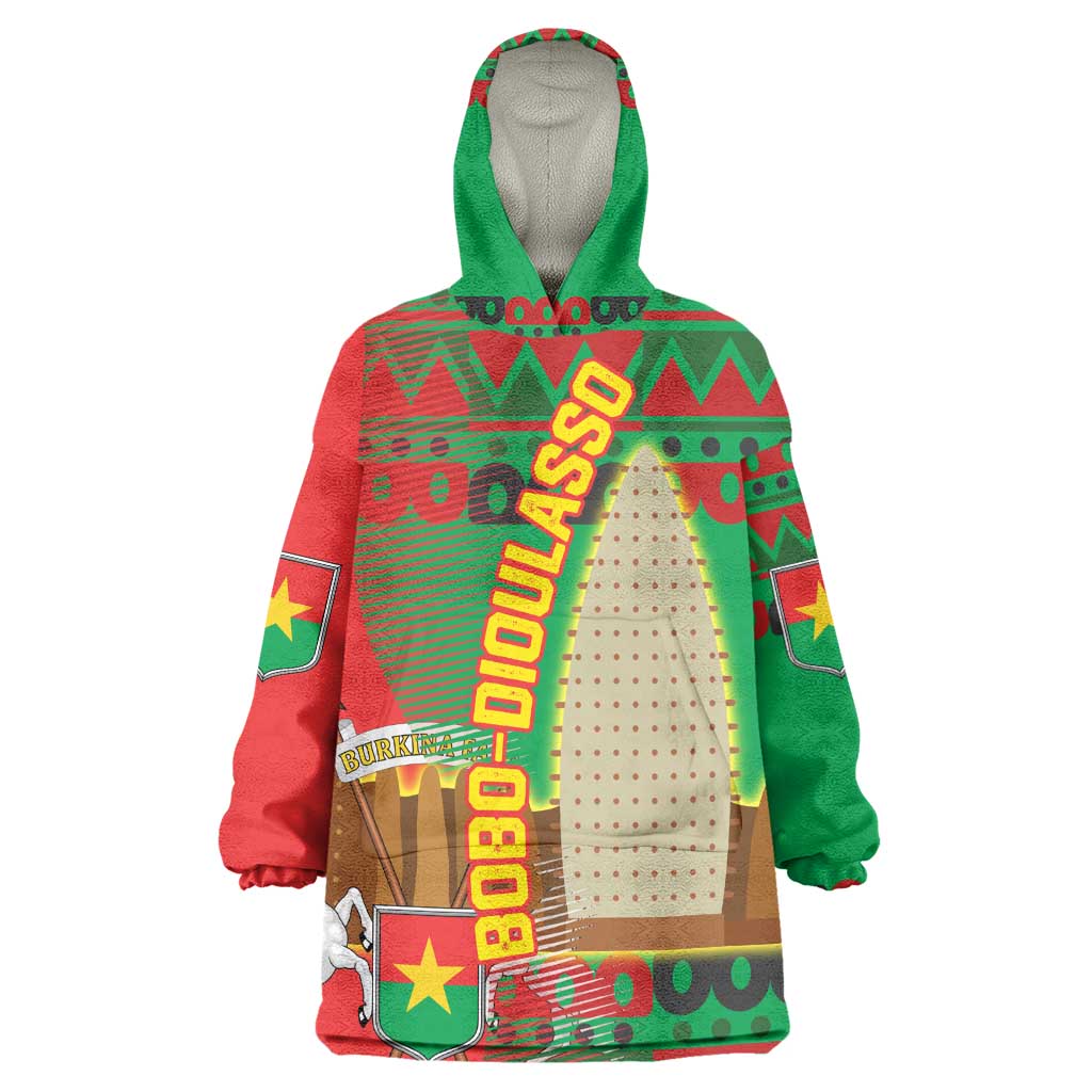 Burkina Faso Kid Wearable Blanket Hoodie Tribal Design and Bobo Dioulasso Landmark - African Pride