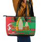 Burkina Faso Leather Tote Bag Tribal Design and Bobo Dioulasso Landmark - African Pride
