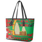 Burkina Faso Leather Tote Bag Tribal Design and Bobo Dioulasso Landmark - African Pride
