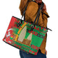Burkina Faso Leather Tote Bag Tribal Design and Bobo Dioulasso Landmark - African Pride