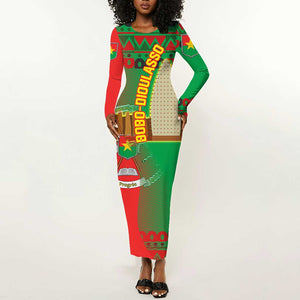 Burkina Faso Long Sleeve Bodycon Dress Tribal Design and Bobo Dioulasso Landmark - African Pride