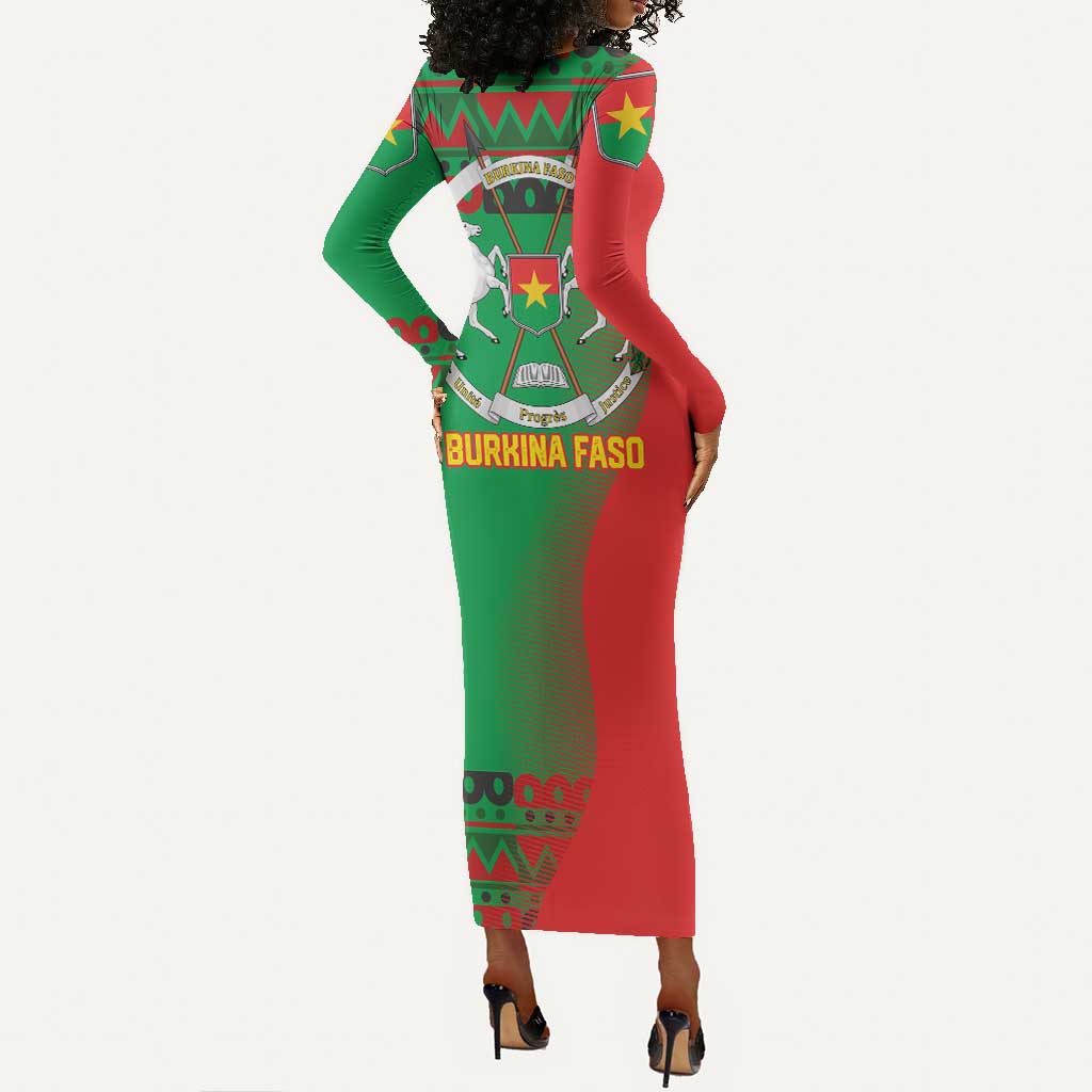 Burkina Faso Long Sleeve Bodycon Dress Tribal Design and Bobo Dioulasso Landmark - African Pride