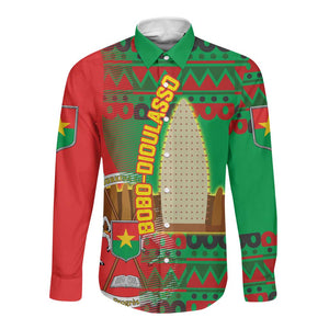 Burkina Faso Long Sleeve Button Shirt Tribal Design and Bobo Dioulasso Landmark - African Pride