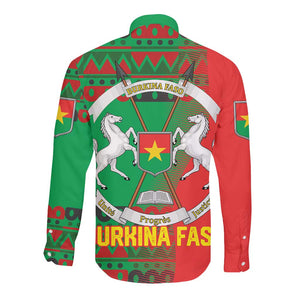 Burkina Faso Long Sleeve Button Shirt Tribal Design and Bobo Dioulasso Landmark - African Pride