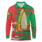 Burkina Faso Long Sleeve Polo Shirt Tribal Design and Bobo Dioulasso Landmark - African Pride