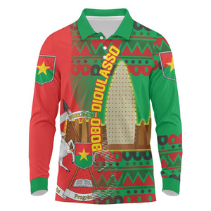 Burkina Faso Long Sleeve Polo Shirt Tribal Design and Bobo Dioulasso Landmark - African Pride