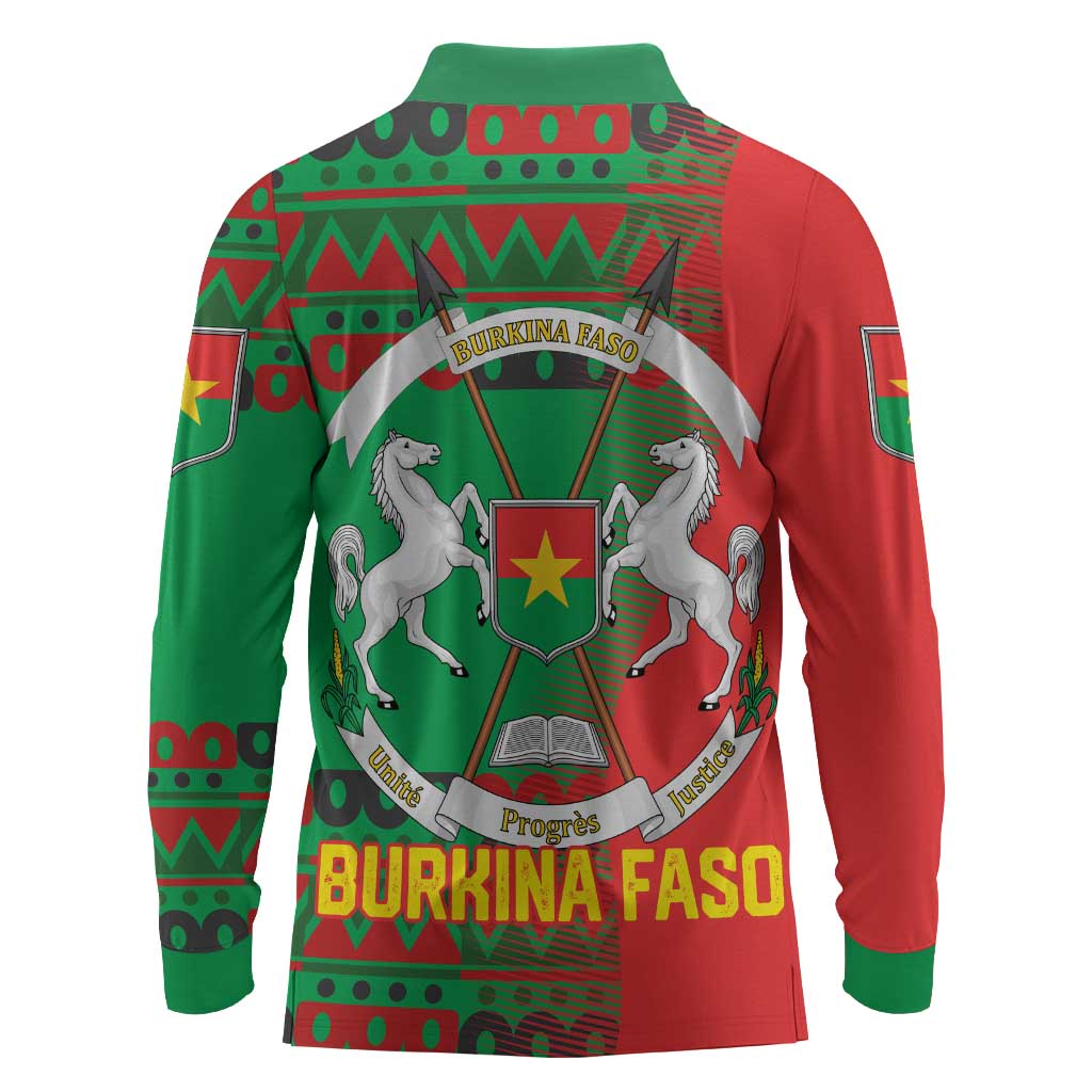 Burkina Faso Long Sleeve Polo Shirt Tribal Design and Bobo Dioulasso Landmark - African Pride