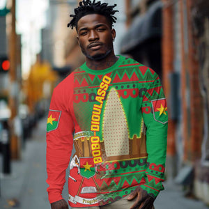 Burkina Faso Long Sleeve Shirt Tribal Design and Bobo Dioulasso Landmark - African Pride