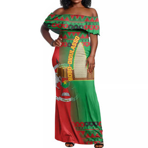 Burkina Faso Off Shoulder Maxi Dress Tribal Design and Bobo Dioulasso Landmark - African Pride