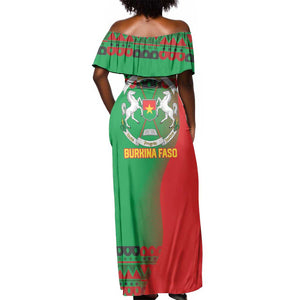 Burkina Faso Off Shoulder Maxi Dress Tribal Design and Bobo Dioulasso Landmark - African Pride