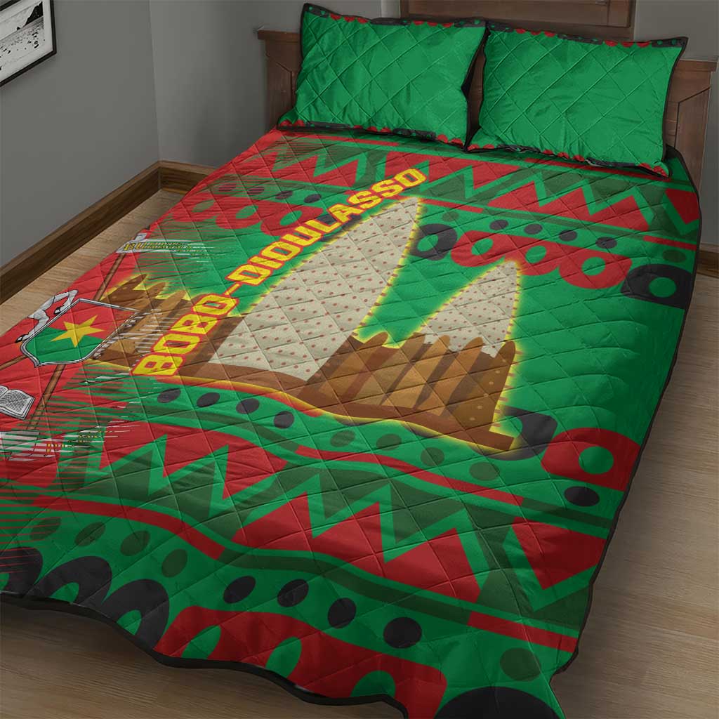 Burkina Faso Quilt Bed Set Tribal Design and Bobo Dioulasso Landmark - African Pride