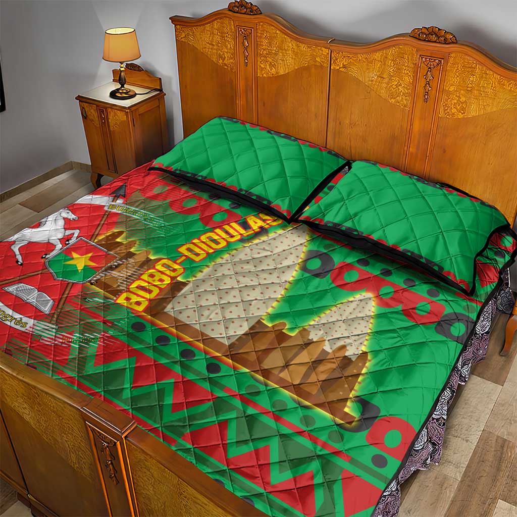 Burkina Faso Quilt Bed Set Tribal Design and Bobo Dioulasso Landmark - African Pride