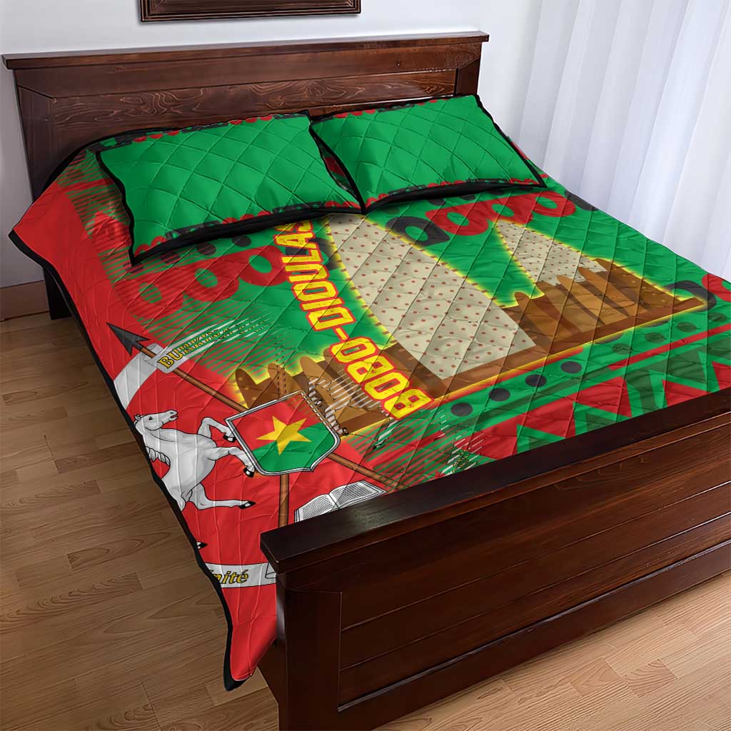 Burkina Faso Quilt Bed Set Tribal Design and Bobo Dioulasso Landmark - African Pride
