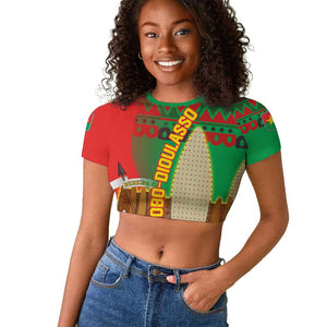 Burkina Faso Raglan Cropped T shirt Tribal Design and Bobo Dioulasso Landmark - African Pride