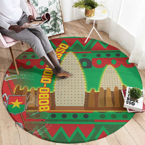 Burkina Faso Round Carpet Tribal Design and Bobo Dioulasso Landmark - African Pride