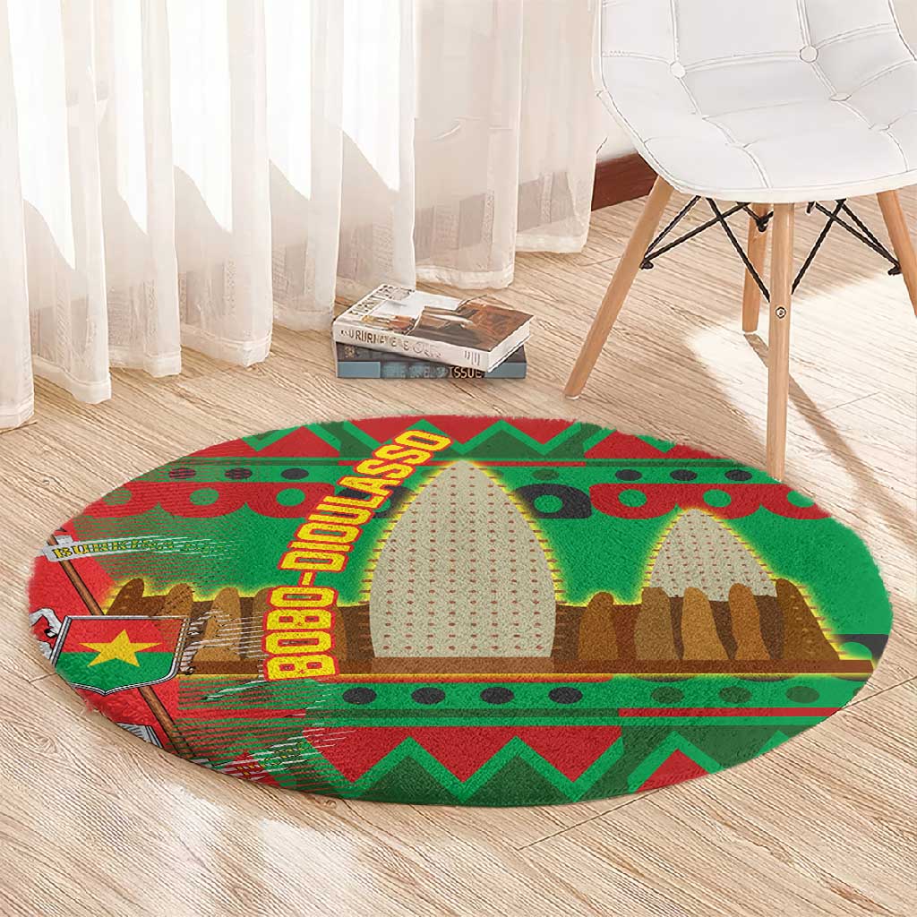 Burkina Faso Round Carpet Tribal Design and Bobo Dioulasso Landmark - African Pride