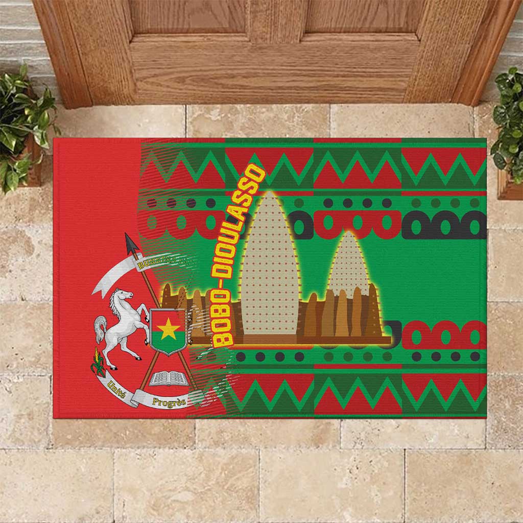 Burkina Faso Rubber Doormat Tribal Design and Bobo Dioulasso Landmark - African Pride