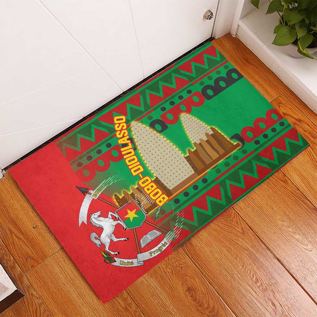 Burkina Faso Rubber Doormat Tribal Design and Bobo Dioulasso Landmark - African Pride