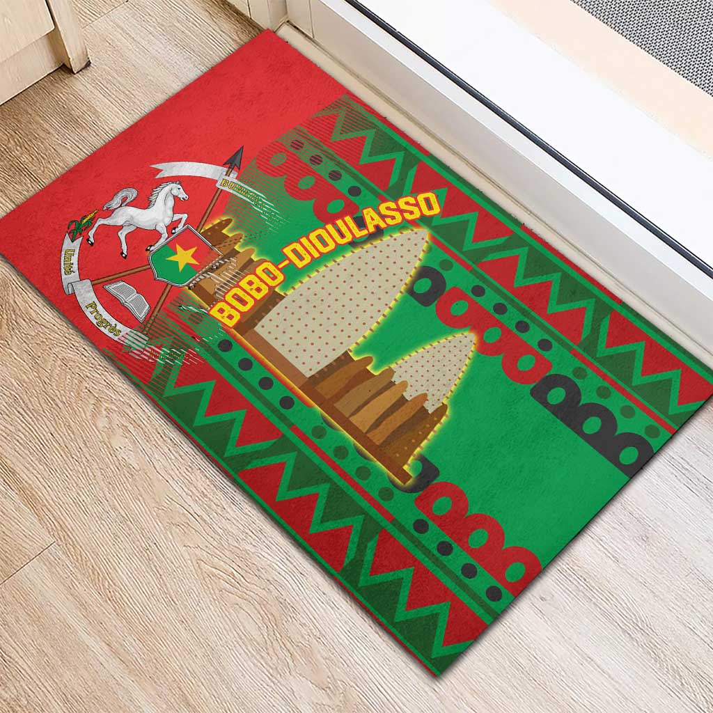 Burkina Faso Rubber Doormat Tribal Design and Bobo Dioulasso Landmark - African Pride