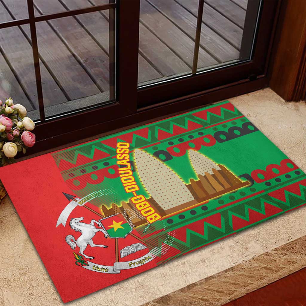 Burkina Faso Rubber Doormat Tribal Design and Bobo Dioulasso Landmark - African Pride