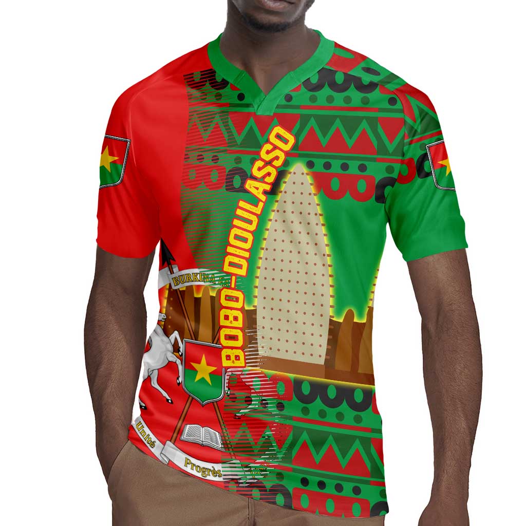 Burkina Faso Rugby Jersey Tribal Design and Bobo Dioulasso Landmark - African Pride