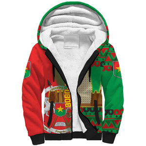Burkina Faso Sherpa Hoodie Tribal Design and Bobo Dioulasso Landmark - African Pride