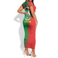 Burkina Faso Short Sleeve Bodycon Dress Tribal Design and Bobo Dioulasso Landmark - African Pride
