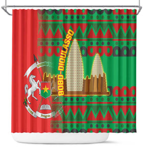 Burkina Faso Shower Curtain Tribal Design and Bobo Dioulasso Landmark - African Pride