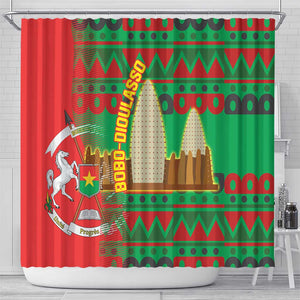 Burkina Faso Shower Curtain Tribal Design and Bobo Dioulasso Landmark - African Pride