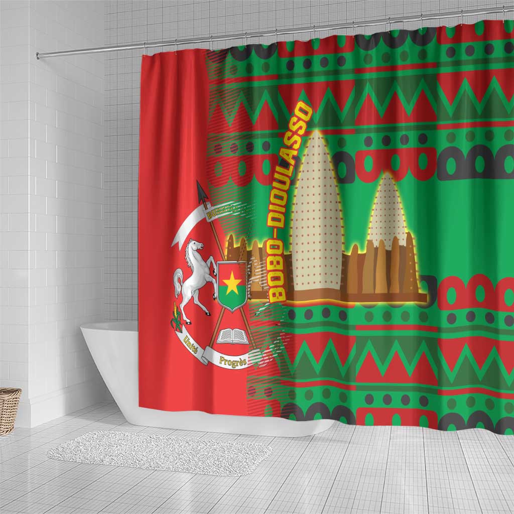 Burkina Faso Shower Curtain Tribal Design and Bobo Dioulasso Landmark - African Pride
