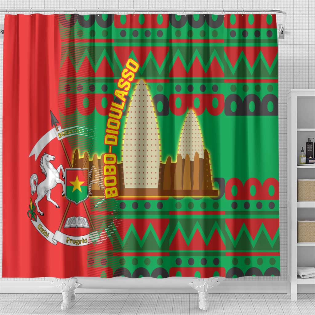 Burkina Faso Shower Curtain Tribal Design and Bobo Dioulasso Landmark - African Pride