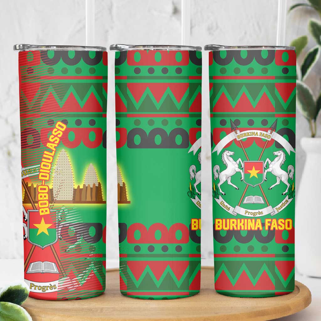 Burkina Faso Skinny Tumbler Tribal Design and Bobo Dioulasso Landmark - African Pride
