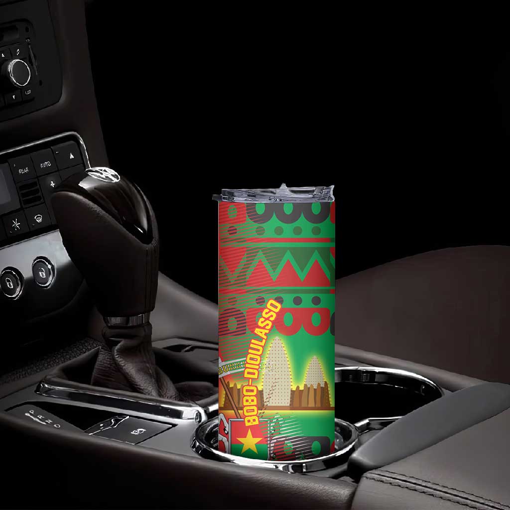 Burkina Faso Skinny Tumbler Tribal Design and Bobo Dioulasso Landmark - African Pride