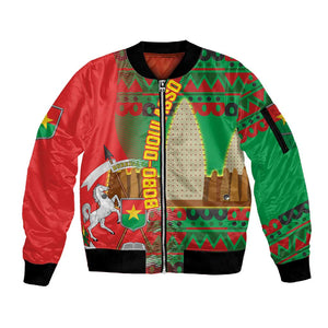 Burkina Faso Sleeve Zip Bomber Jacket Tribal Design and Bobo Dioulasso Landmark - African Pride
