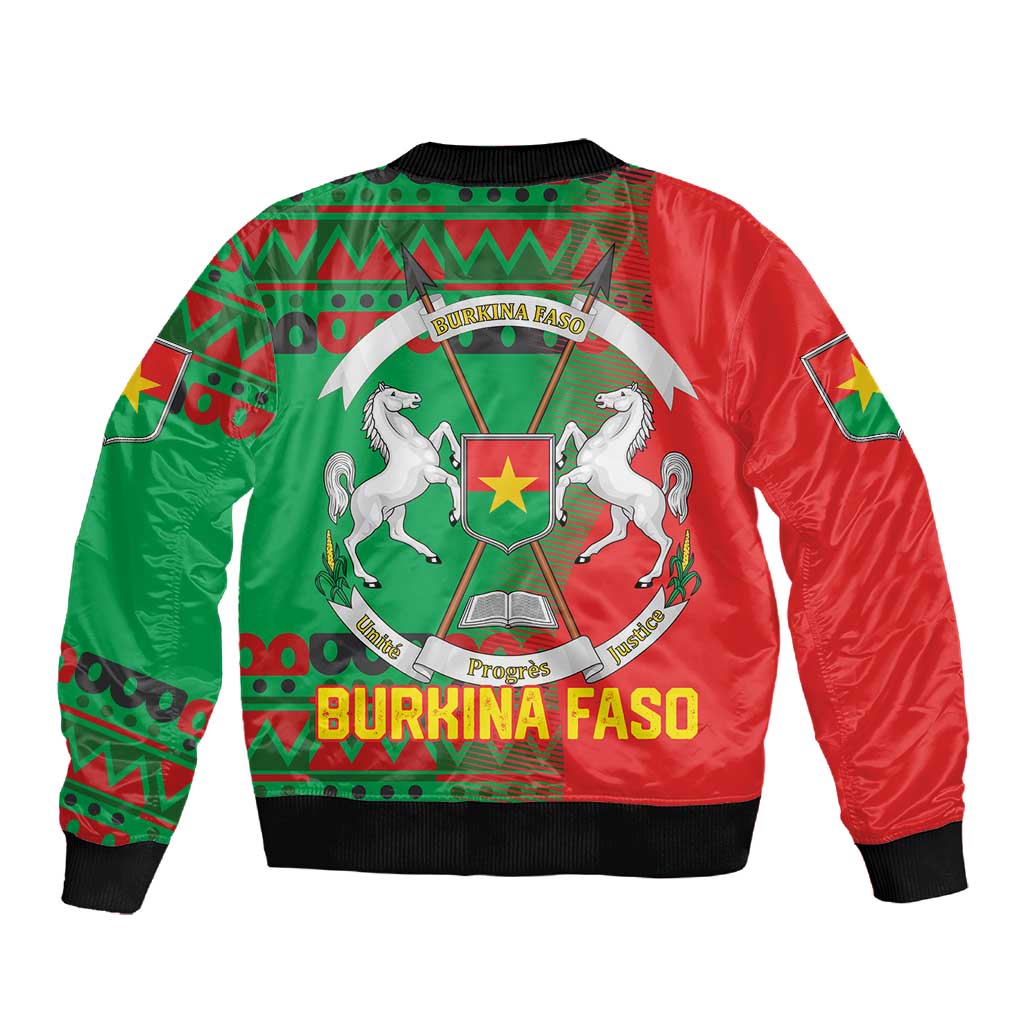 Burkina Faso Sleeve Zip Bomber Jacket Tribal Design and Bobo Dioulasso Landmark - African Pride
