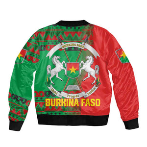 Burkina Faso Sleeve Zip Bomber Jacket Tribal Design and Bobo Dioulasso Landmark - African Pride