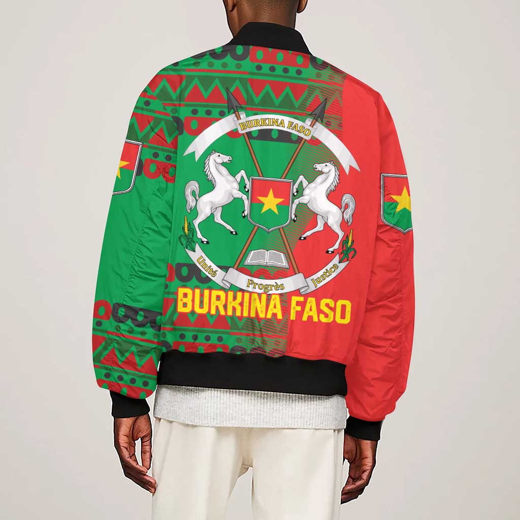 Burkina Faso Sleeve Zip Bomber Jacket Tribal Design and Bobo Dioulasso Landmark - African Pride