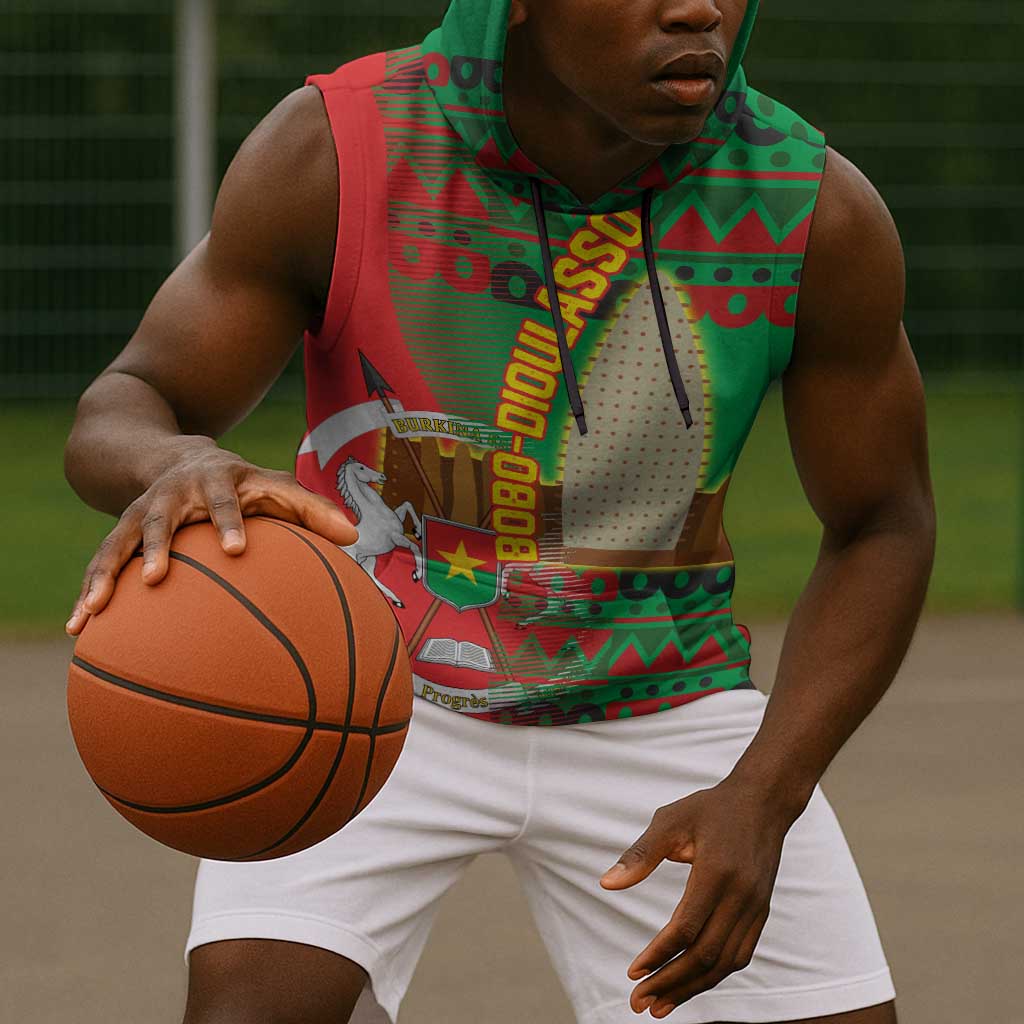 Burkina Faso Sleeveless Hoodie Tribal Design and Bobo Dioulasso Landmark - African Pride