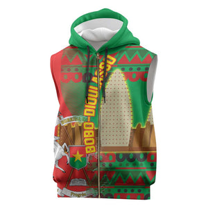 Burkina Faso Sleeveless Zip Hoodie Tribal Design and Bobo Dioulasso Landmark - African Pride