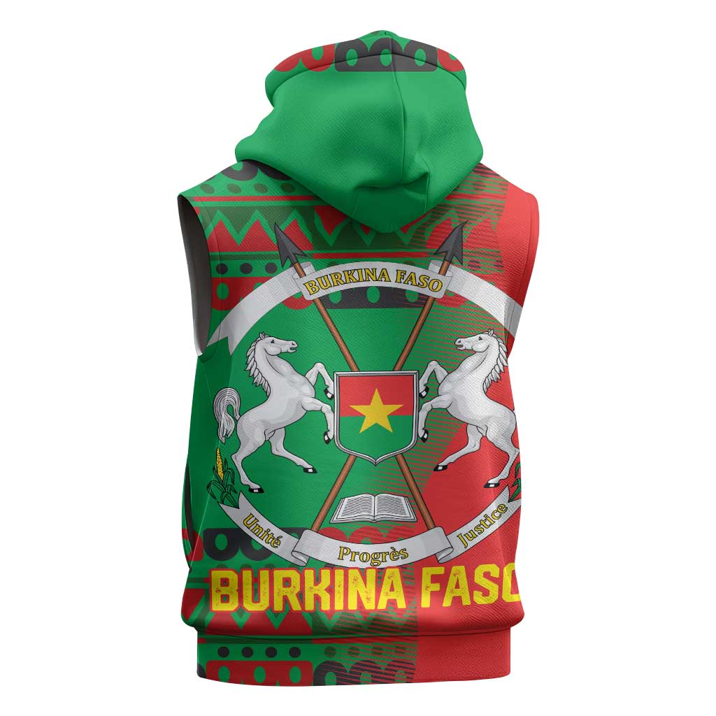 Burkina Faso Sleeveless Zip Hoodie Tribal Design and Bobo Dioulasso Landmark - African Pride