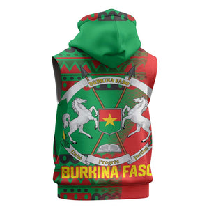 Burkina Faso Sleeveless Zip Hoodie Tribal Design and Bobo Dioulasso Landmark - African Pride